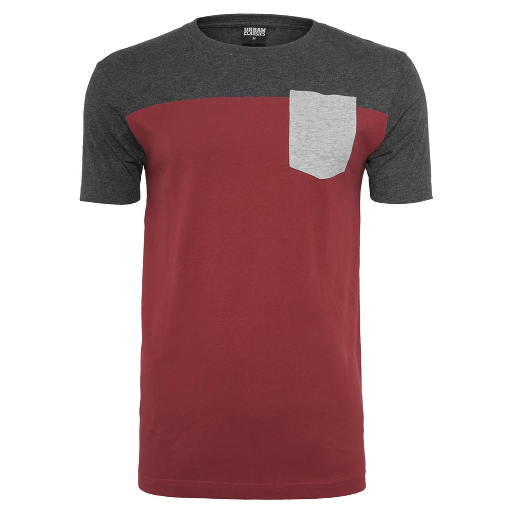 Urban Classics - 3Tone Pocket Heren Tshirt - Rood/Grijs